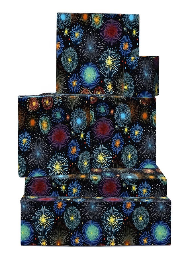 CENTRAL 23 Black Wrapping Paper - 6 Sheets Of Gift Wrap For Men Women - Colorful Fireworks Print For Birthday, 4th Of July, Christmas, New Year - Comes With Stickers - Image 1